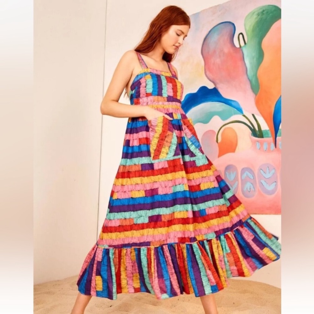 Farm Rio Colorful Striped Maxi Dress